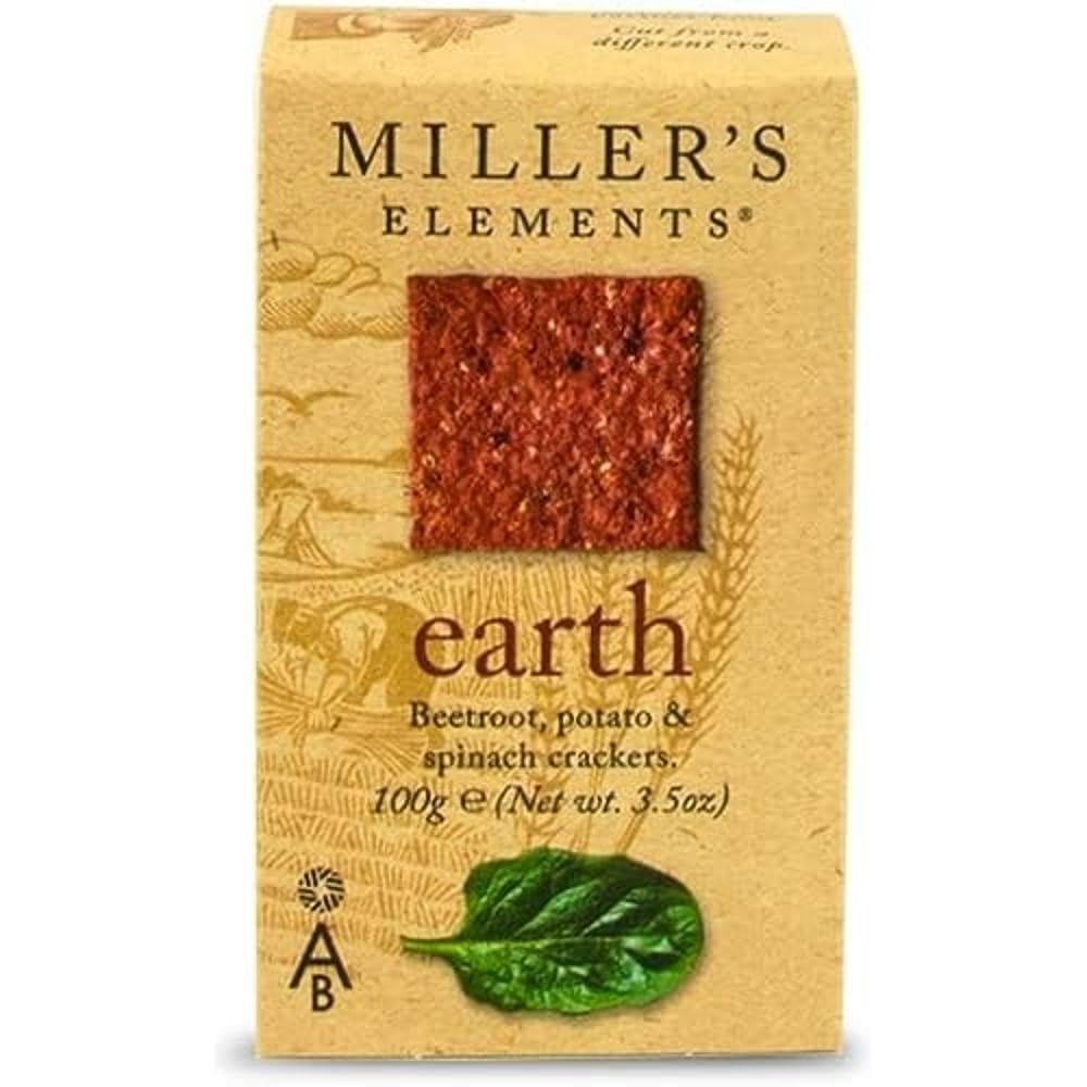Miller's Elements Artisan Biscuits Earth Crackers | Made with Beetroot Potato & Spinach | 3.5 oz