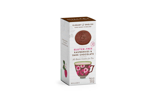 Miller's Artisan Biscuits Elegant & English Gluten-Free Raspberries & Dark Chocolate Shortbread Cookies | 4.4 oz