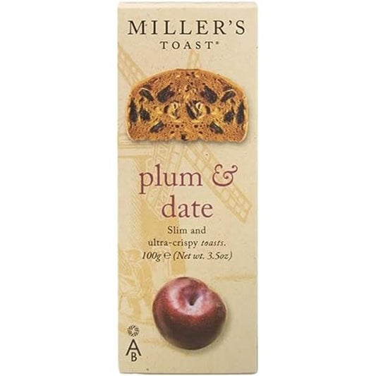 Miller's Artisan Biscuits Toast with Plum & Date | Slim & Ultra-Crispy Toasts | 3.5 oz
