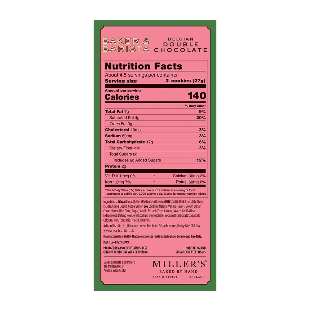 Miller's Artisan Biscuits Baker & Barista Belgian Double Chocolate Shortbread Cookies | 4.2 oz