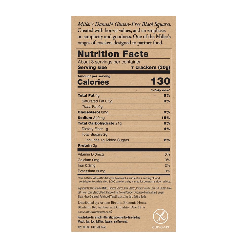 Miller's Gluten-Free Black Crackers | Dark and Crispy Square Crackers | 3.5 oz