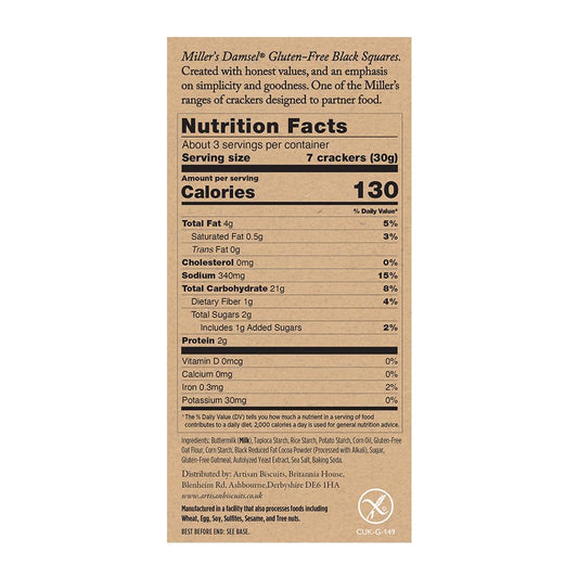Miller's Gluten-Free Black Crackers | Dark and Crispy Square Crackers | 3.5 oz