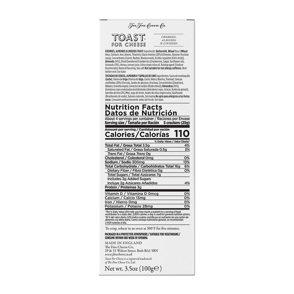 The Fine Cheese Co. Toast for Cheese with Cherries, Almonds & Linseeds | 3.5 oz