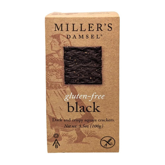 Miller's Gluten-Free Black Crackers | Dark and Crispy Square Crackers | 3.5 oz