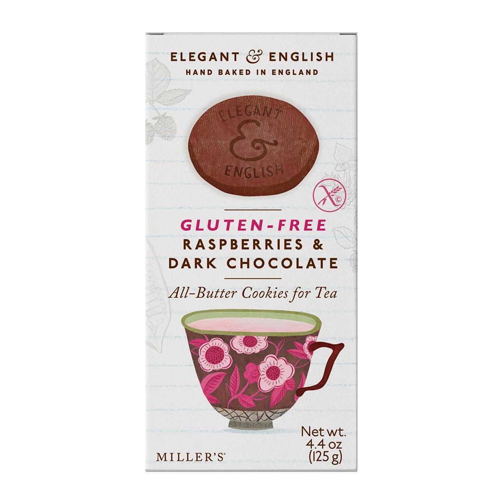 Miller's Artisan Biscuits Elegant & English Gluten-Free Raspberries & Dark Chocolate Shortbread Cookies | 4.4 oz