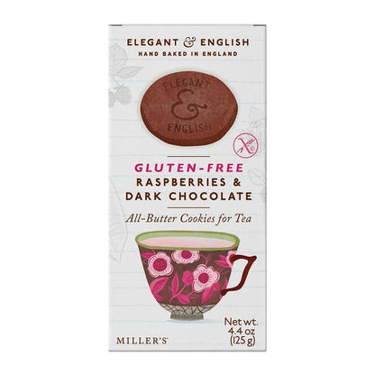 Miller's Artisan Biscuits Elegant & English Gluten-Free Raspberries & Dark Chocolate Shortbread Cookies | 4.4 oz