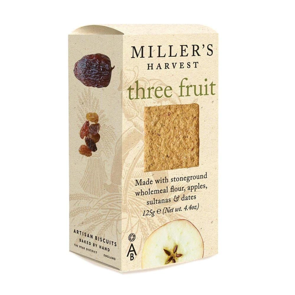 Miller's Harvest Artisan Biscuits Three-Fruit Crackers | Stoneground Wholemeal Flour with Apples Raisins & Dates | 4.4 oz