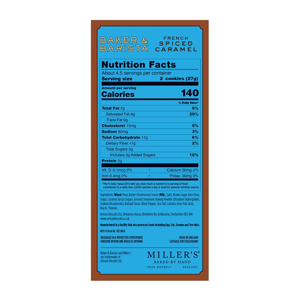 Miller's Artisan Biscuits Baker & Barista French Spiced Caramel Shortbread Cookies | 4.2 oz