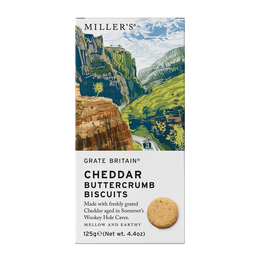 Miller's Grate Britain Artisan Biscuits Cheddar Buttercrumb Biscuits Snack Crackers | 37% Real English Cheddar Cheese | 4.4 oz