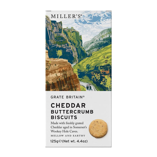 Miller's Grate Britain Artisan Biscuits Cheddar Buttercrumb Biscuits Snack Crackers | 37% Real English Cheddar Cheese | 4.4 oz