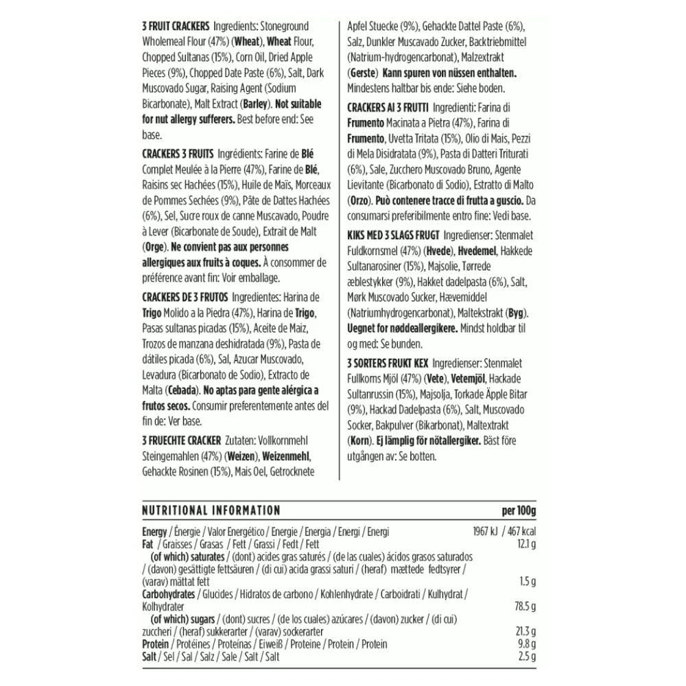 Miller's Harvest Artisan Biscuits Three-Fruit Crackers | Stoneground Wholemeal Flour with Apples Raisins & Dates | 4.4 oz