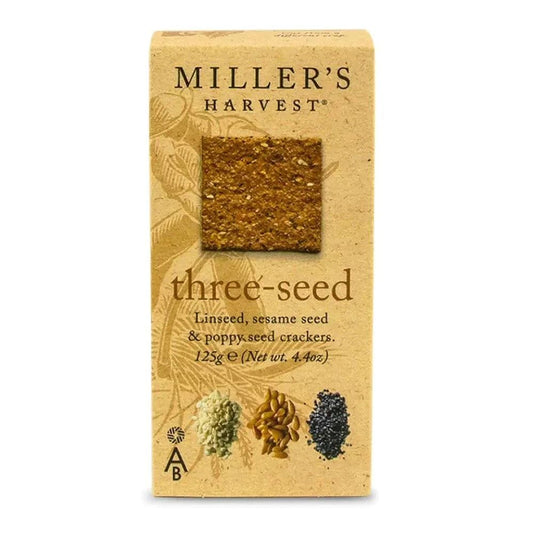 Miller's Harvest Artisan Biscuits Three-Seed Crackers | Stoneground Wholemeal Flour with Linseed Poppy & Sesame | 4.4 oz