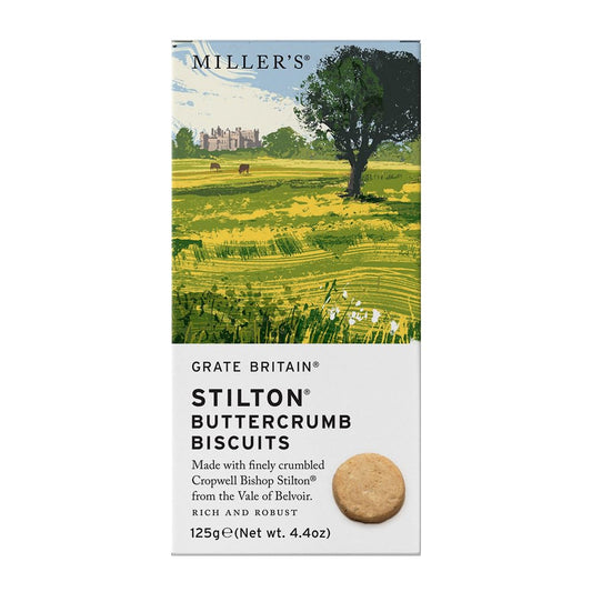 Miller's Grate Britain Artisan Biscuits Stilton Buttercrumb Biscuits Snack Crackers | 37% Real English Blue Stilton Cheese | 4.4 oz