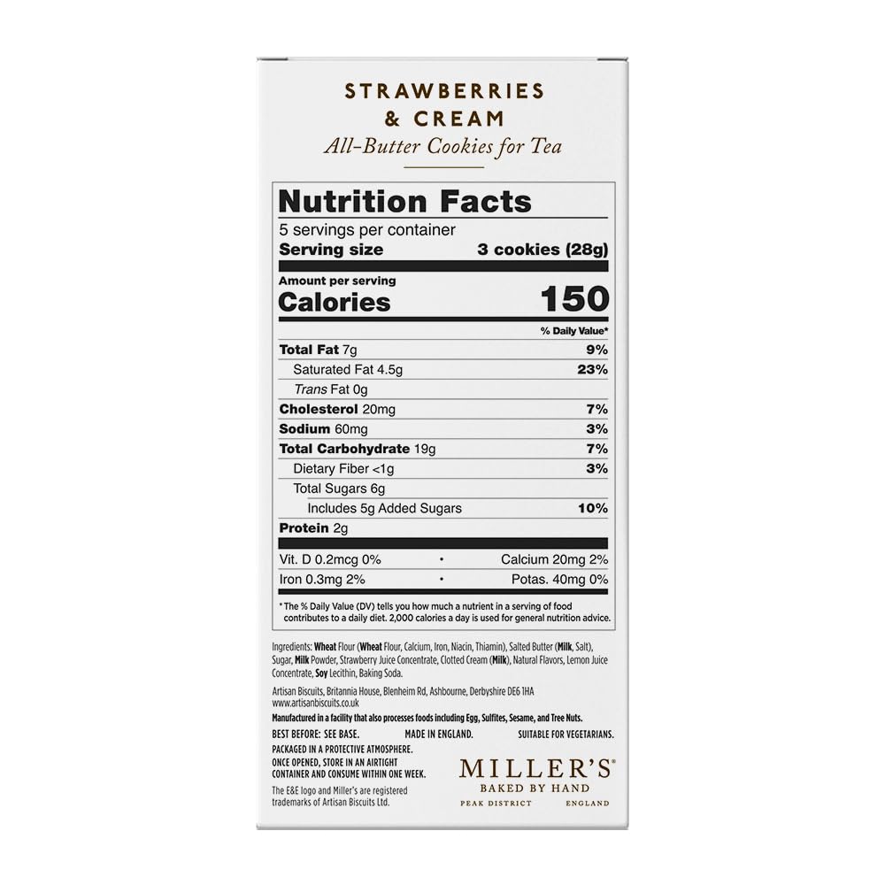Miller's Artisan Biscuits Elegant & English Strawberries & Cream Shortbread Cookies | 4.9 oz