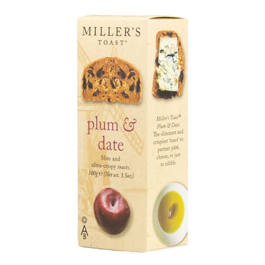 Miller's Artisan Biscuits Toast with Plum & Date | Slim & Ultra-Crispy Toasts | 3.5 oz