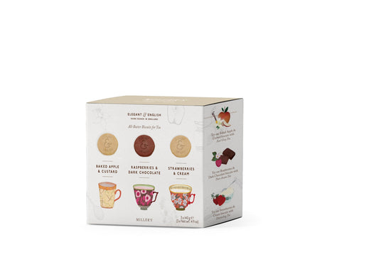 Miller's Artisan Biscuits Elegant & English Gift Box of English Shortbread Cookies | Selection Box of Three Cookie Varieties | 14.7 oz