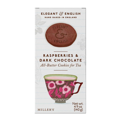Miller's Artisan Biscuits Elegant & English Raspberries & Dark Chocolate Shortbread Cookies | 4.9 oz