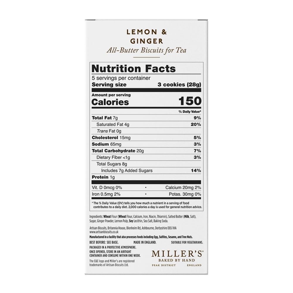Miller's Artisan Biscuits Elegant & English Lemon & Ginger Shortbread Cookies | 4.9 oz