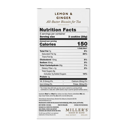 Miller's Artisan Biscuits Elegant & English Lemon & Ginger Shortbread Cookies | 4.9 oz