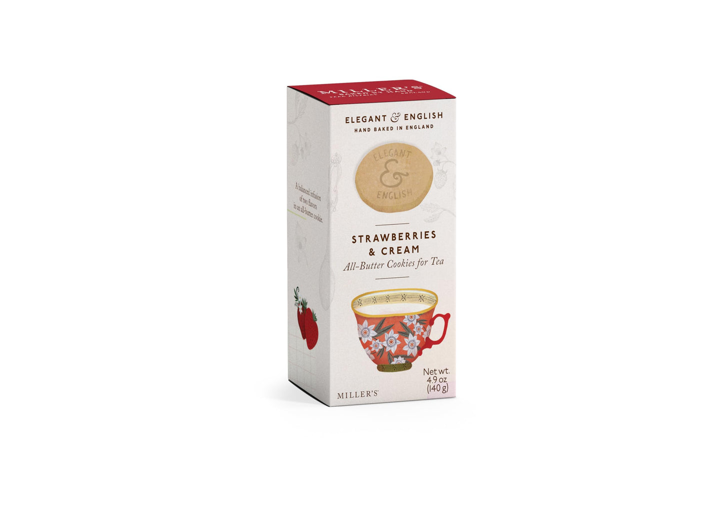 Miller's Artisan Biscuits Elegant & English Strawberries & Cream Shortbread Cookies | 4.9 oz