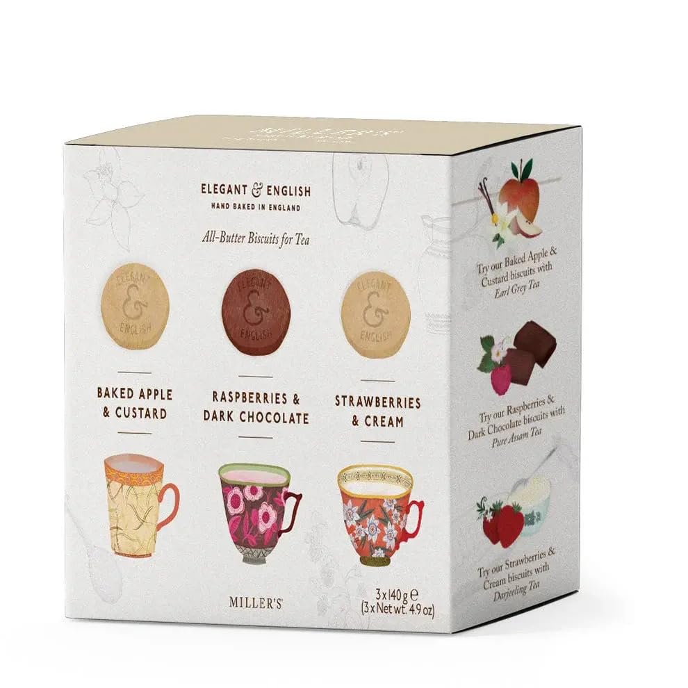 Miller's Artisan Biscuits Elegant & English Gift Box of English Shortbread Cookies | Selection Box of Three Cookie Varieties | 14.7 oz