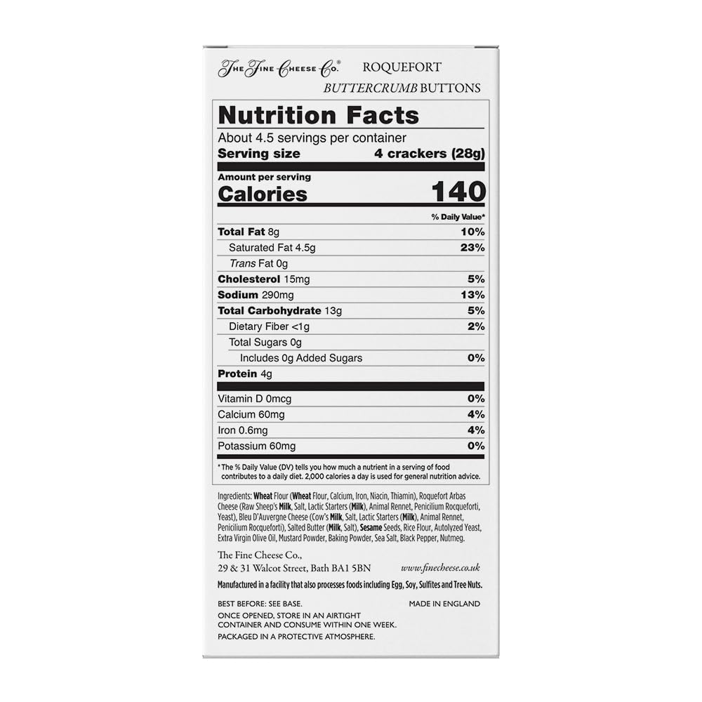 The Fine Cheese Co. Roquefort Buttercrumb Buttons Snack Crackers | 39% Real French Blue Cheese | 4.4 oz