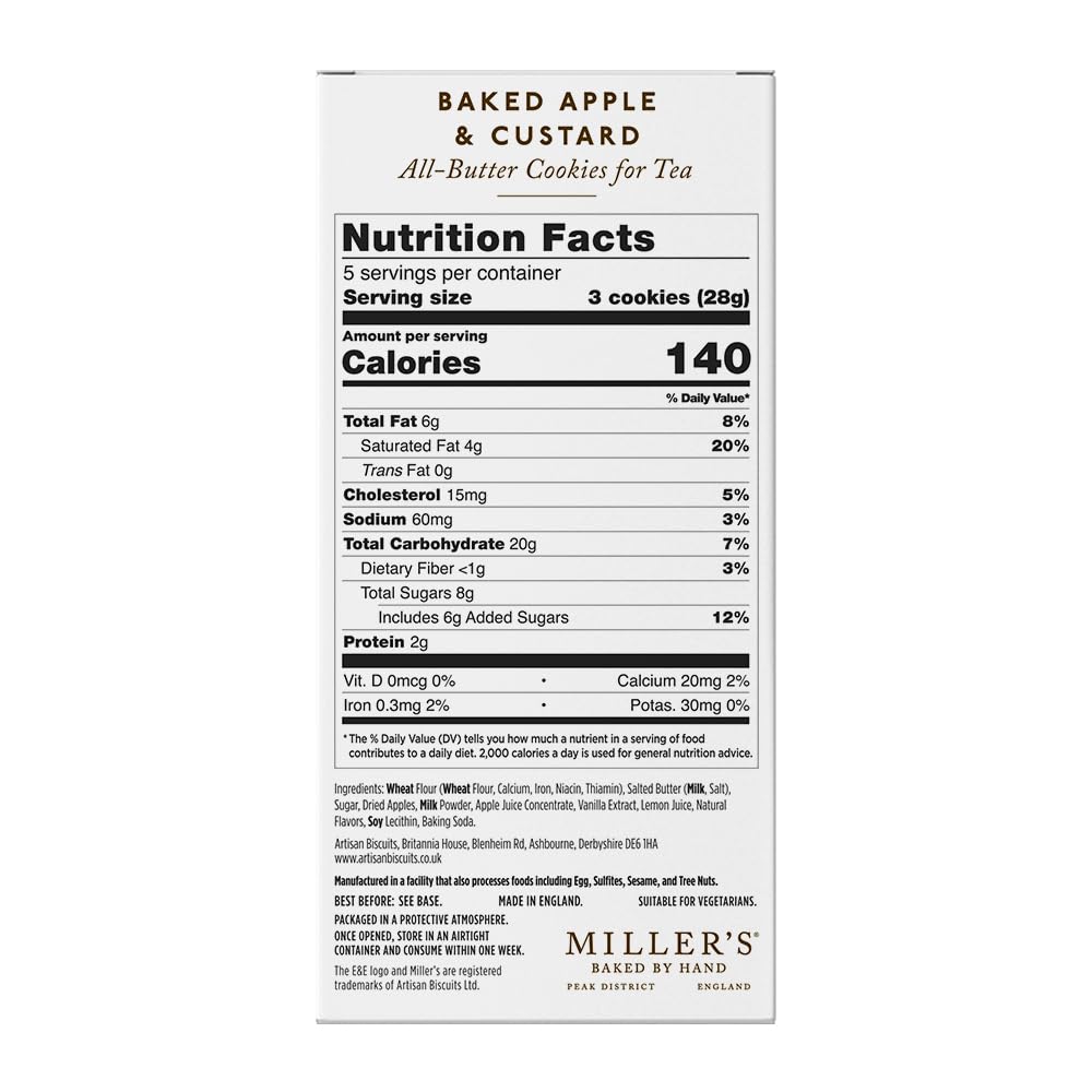 Miller's Artisan Biscuits Elegant & English Baked Apple & Custard Shortbread Cookies | 4.9 oz